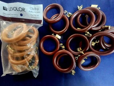 21 anillos de clip de cortina de madera grande Levolor de colección varillas de 1 3/8" herrajes para cortinas de ventana  Foto 1 de 4