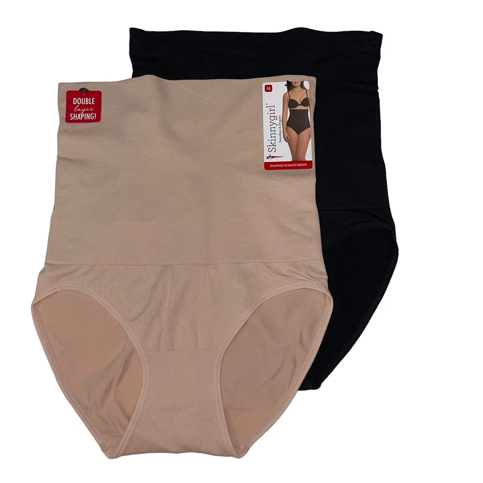 Skinnygirl 2 Pack Shaping Hi-waist Briefs Smoothers & Black Nude Size 8sh5