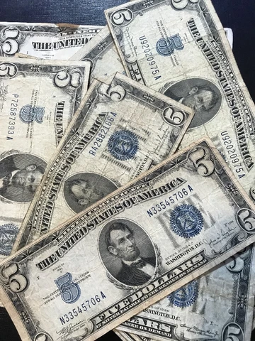 1934 Well Circulated Five Dollar ($5) Silver Certificate Bill - Buying 1 Note Cover