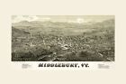 Map Middlebury Vermont Travel 1800's Bird's Eye View Poster Repro FREE S/H