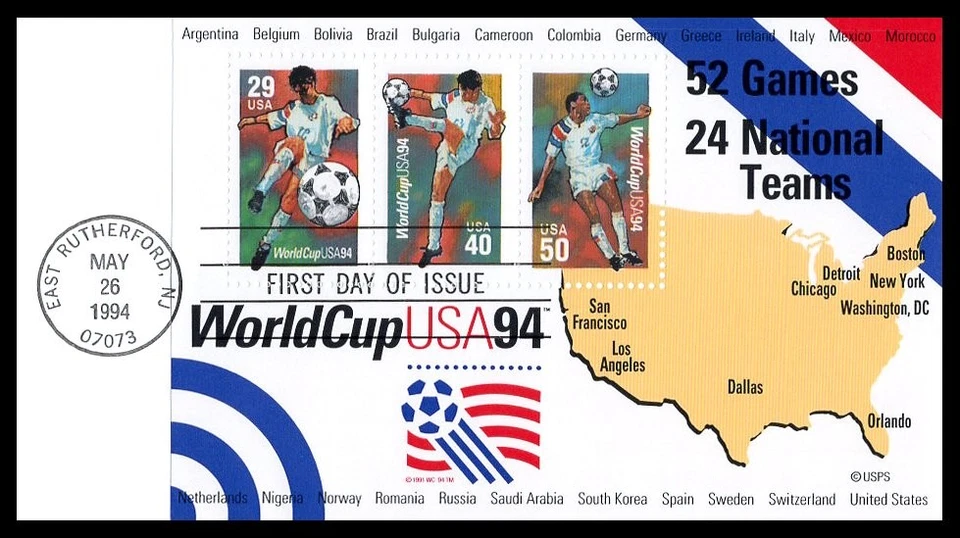 US FDC # 2837 $1.19  World Cup Soccer Sheet Fleetwood   1994, 9h889 - Image 1 of 1