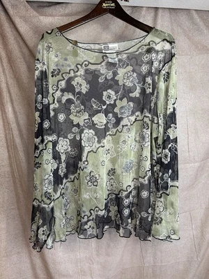 Top Glory Desteñido De Colección Para Mujer 3X Floral Malla Transparente Manga Larga Y2K Fairy Grunge Foto 1 de 4