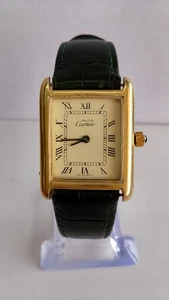 DEBE DE CARTIER PARA HOMBRES LOUIS ROMANS NÚMEROS TANQUE CUERDA MANUAL 18K GALVANIZADO SWI - Imagen 1 de 19