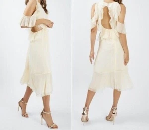 Topshop Ivory Ruffle Open Back Cut Out Midi Dress Size 16 BNWT - Picture 1 of 3