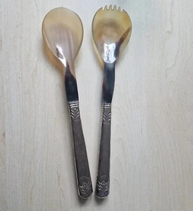 Neu Fa. Fink Salatbesteck Horn mit silberfarbener Metallmontur - Bild 1 von 5