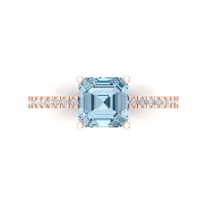 14K Rose Gold Solitaire with Accents Engagement Ring, 2.7 ctw Natural Aquamarine - Picture 1 of 11