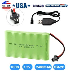 7.2V 2400mAh Ni-MH Battery Pack SM-2P 2Pin Plug USB Charger For RC Car Vehicles - Picture 1 of 10