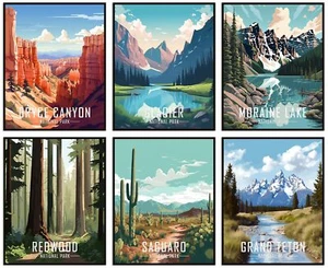 Vintage National Park Posters National Park Art Prints Set of 6 Unframed (8''... - Picture 1 of 7