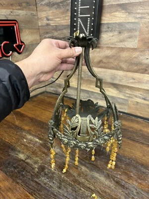 Antique Empire R Co Brass Hanging Ceiling Light Lamp Art Nouveau FOR REPAIR - Image 1 of 4