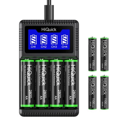 HiQuick Rechargeable AA AAA Batteries with Charger 2800mAh & 1100mAh Battery Lot - Image 1 of 4