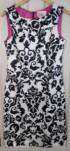 VTG R&K Originals Dress Women's Size 8 Black White Damask Sleeveless Pencil - Picture 1 of 20