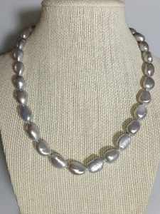 Beautiful Silver Gray Baroque Keshi Pearls Necklace Bean Shape 13-15mm 18" - Picture 1 of 5