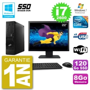 PC Fujitsu Esprimo E500 E85+ DT Ecran 22" i7-2600 RAM 8Go SSD 120Go DVD Wifi W7 - Photo 1/1