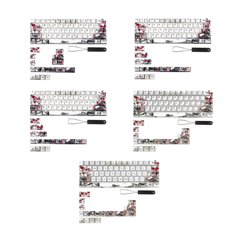 80PCS Plum Blossom Keycaps PBT Material QWERTZ AZERTY 61 64 67 68 Keyboard Keys - Image 1 of 4