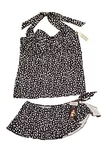 SMART & SEXY LADIES SWIM SUIT BLK & WH POLKA DOTS TANKINI TOP 40D & BOTTOMS L~NW - Picture 1 of 14