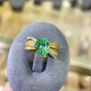 3ct Tsavorite Olive Green Wide Ring Teardrop tech 925 Silver 18k Gp Fire Gift - Picture 1 of 19