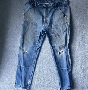 Carhartt B07 DNM Dungaree Denim Double Knee Logger Pants Distressed Patch 38X34 - Picture 1 of 15