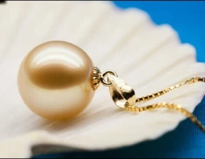 Stunning12mm South Sea Genuine Gold Round Pearl Necklace Pendant 669AAA - Picture 1 of 1