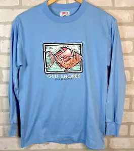 Camiseta De Colección Años 90 Manga Larga Fábrica Naturaleza Tribal Pez Puntada Única Azul - Imagen 1 de 7