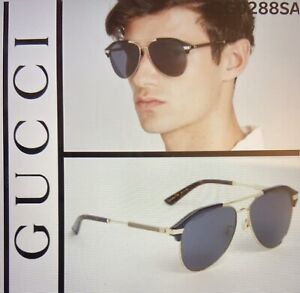 GUCCI GG0288SA 005 60-14-150 Blue/Gold/Silver Mirror Lens Aviator Sunglasses 