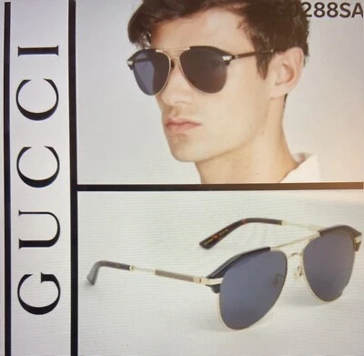 GUCCI GG0288SA 005 60-14-150 蓝色/金色/银色镜面镜片飞行员太阳镜  — 第 1/4 张图片