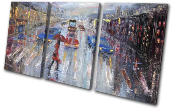 Oil Paint Umbrella Street Art Abstract TREBLE CANVAS WALL ART Picture Print