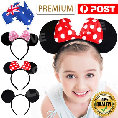 MICKEY MINNIE MOUSE EARS HEADBAND PARTY COSTUME BOW FANCY DRESS 3 COLOURS - image 1 of 4