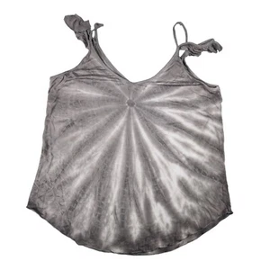 Chaser Off Shoulder Ruffle Strap Tank Top Gray Tie Dye V-Neck Casual Top Size M - Picture 1 of 5