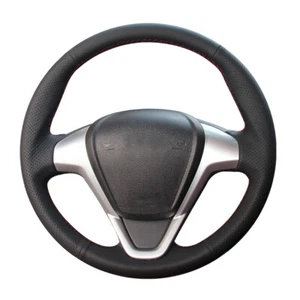 Black Leather Hand-sewing Car Steering Wheel Cover for Ford Fiesta Ecosport - Picture 1 of 14