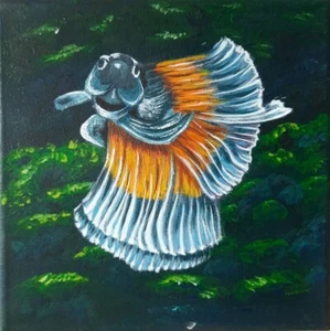 Original Betta Fish Painting – Elegant Aquatic Fine Art Signed - Picture 1 of 4
