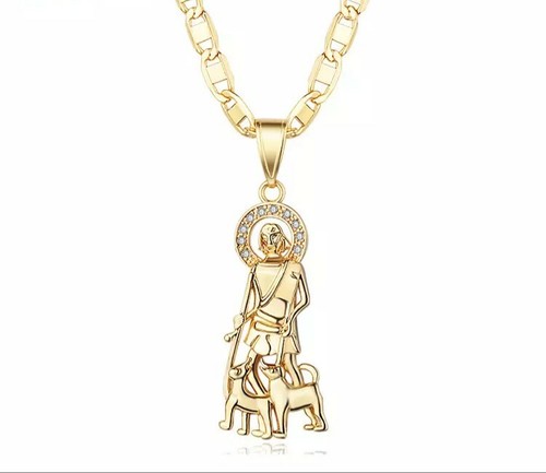 Catena Gucci 18k Strato Riempita Oro Reale Con Ciondolo San Lazaro 24"