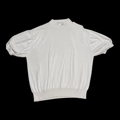 复古 Norm Thompson 女式丝绸棉白色彩色短袖毛衣 L 码 — 第 1/4 张图片