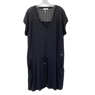 Vestido de baño Calvin Klein negro con ribete de ganchillo talla L/XL bolsillos Resort  Foto 1 de 4