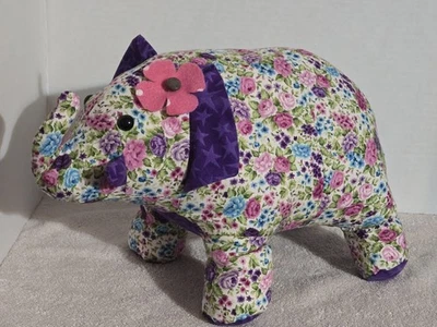 Floral Fabric Elephant Plush Homemade - Image 1 of 4