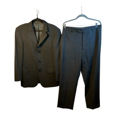 Emanuel Ungaro 男式 40S Blazer 34W 裤子 2 件套 100% 羊毛黑色 — 第 1/4 张图片