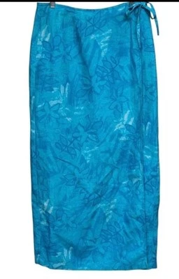 Jones Wear Sport Linen Blend Wrap Skirt Tropical Floral Turquoise Blue Size 14 - Image 1 of 4