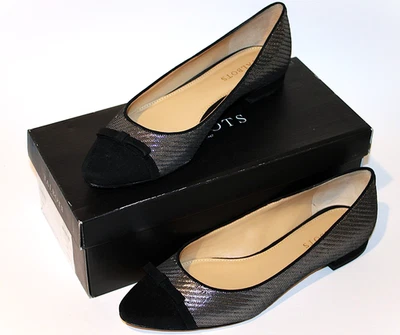 Talbots Silver Edison Suede Black Cap Shoes Bow Flats Leather Sole 10N MSRP $119 - Image 1 of 4