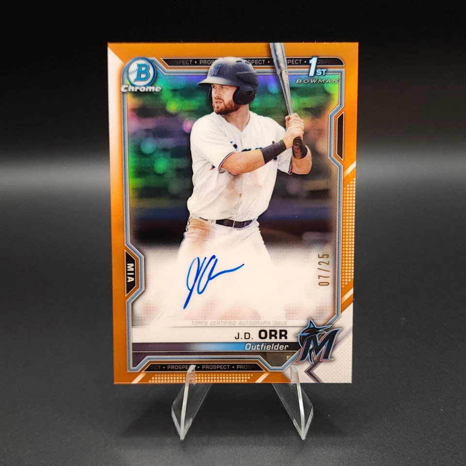 2021 Bowman Chrome 1st J.D. ORR AUTO Orange /25 #CPA-JO Miami Marlins - Image 1 of 2