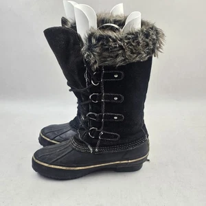 Western Chief Yukon Suede Boots Womens 8 Black Faux Fur Lace-up w/Box - Picture 1 of 23