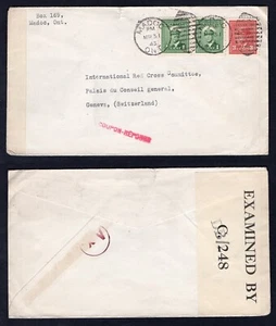 Canada MADOC 1943 Censored Cover to Red Cross in Switzerland - Picture 1 of 3