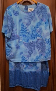 Plaza South Woman 20W 2 Piece Skirt & Top Lined Blue Multicolor Dressy VTG - Picture 1 of 8