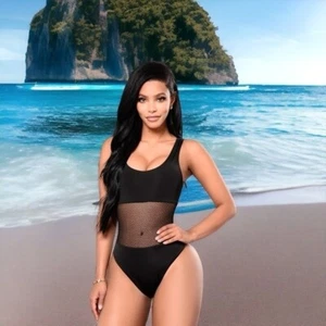 NWT Women Swimwear FASHIONNOVA Waisted Swimsuit Black OnePiece Swimsuit Bodysuit - Picture 1 of 8