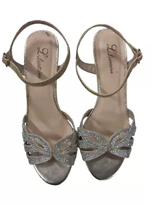 Women’s L Lorraine Vanessa Gold Sparkle Slingback Open Toe Heeled Sandals Sz-9 - Picture 1 of 10