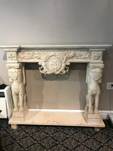 GREAT HAND CARVED EGYPT CREAM MARBLE DOG FIREPLACE MANTEL MNT98 Cover