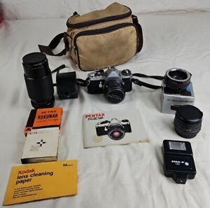 PENTAX ME SUPER 50mm Camera Bundle + 135mm Asahi Lens, Flash, Bag/Extras
