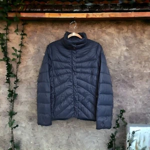 LANDS END Medium Goose Down Puffer Coat Smoky Blue Lightweight 10 12 Womens - Picture 1 of 12