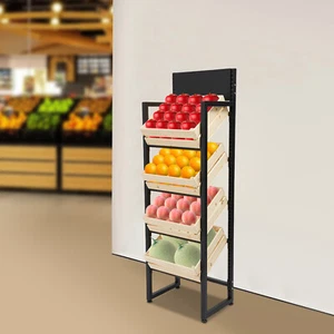 4 Tier Retail Display Rack Stand Metal Wood Fruit Vegetable Display Organizer - Picture 1 of 16