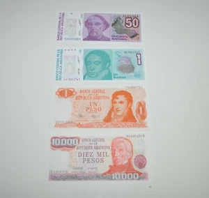 Lote de 4 Billetes Argentina 10.000 Pesos 1976-83 50 Australes 11985-91 - Imagen 1 de 2