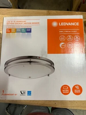 Ledvance 16" Brushed Nickel LED Flush Mount with Motion Sensor & Battery Backup - Image 1 of 3