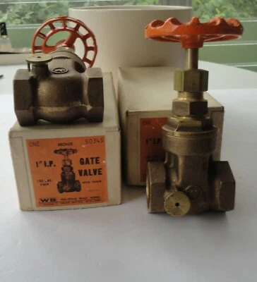 2 Vtg Mint Box Wolverine Brass Works MI 1" Bronze Thread Gate Valve Drain 50345 - Image 1 of 4